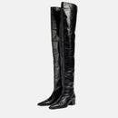 Black Over the knee boots Pointed toe Slip-on Middle heel Modern boots Modern boots
