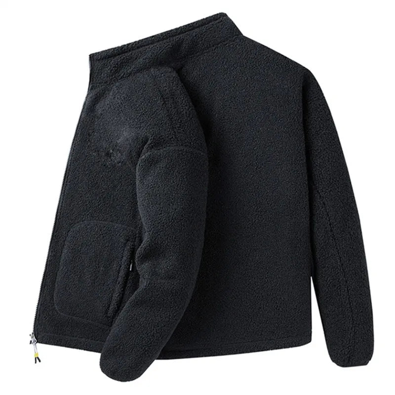 Winter Fleece Jackets Men Solid Loose Casual Warm Coat Mens Stand Collar Outerwear Jacket Streetwear