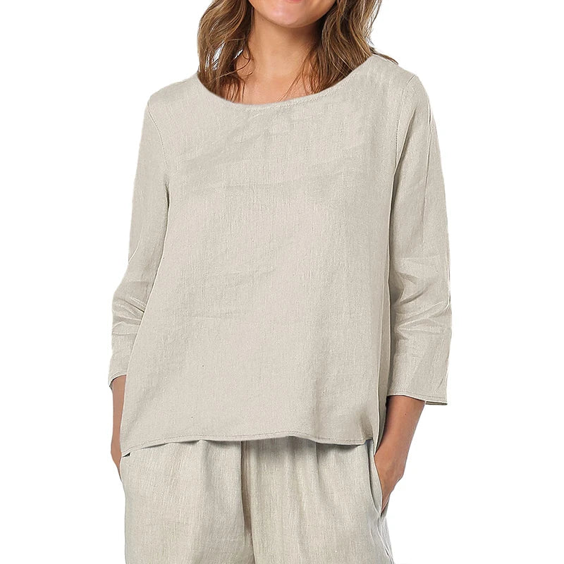 Linen Oversized T-Shirt Casual Asymmetrical Tees Woman Blouses Basic Female Top