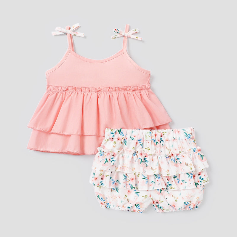 Toddler Girl Layered Camisole and Floral Elasticized Shorts Set
