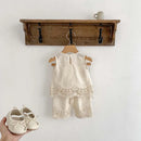 Blossom Boho Lace Set Top and Cropped Trousers Embroidery Cotton White Summer Set