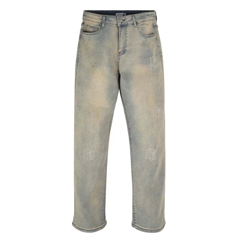 Vintage Jeans Denim Pants Men Straight Trousers Streetwear Retro