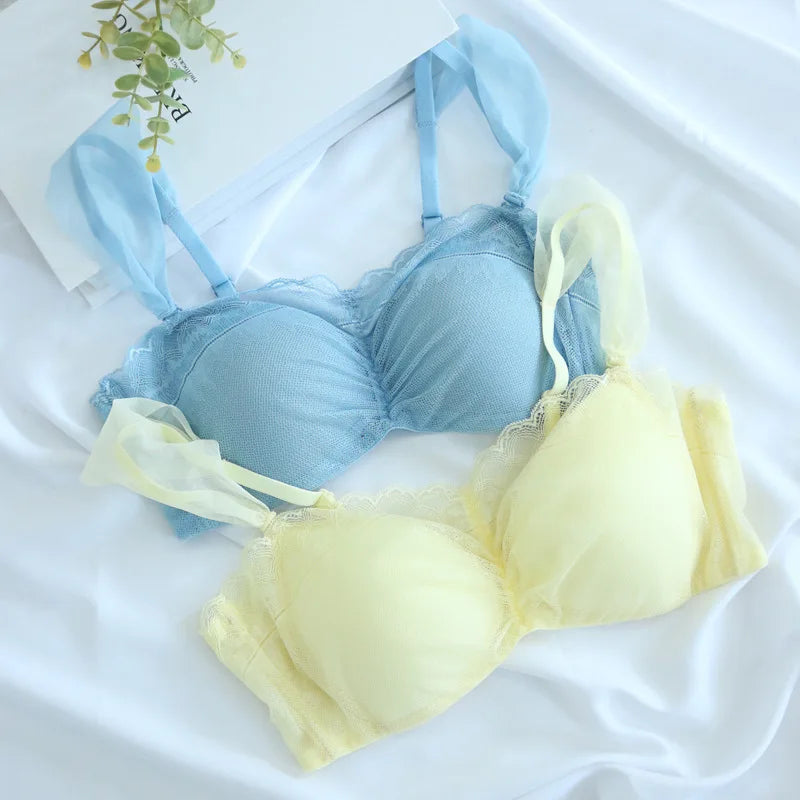 Women's Fairy Style Steel Ring Free Bra Lace Natural Thin Breathable
