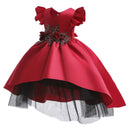 Elegant Children's Red Flower Dress Girls Dresses For Party And Wedding Tulle Bridesmaid Costume