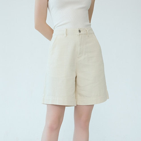 Women Straight Breathable Thin Denim Shorts Summer Cotton Solid Female Zipper Fly High Waist Short Jeans