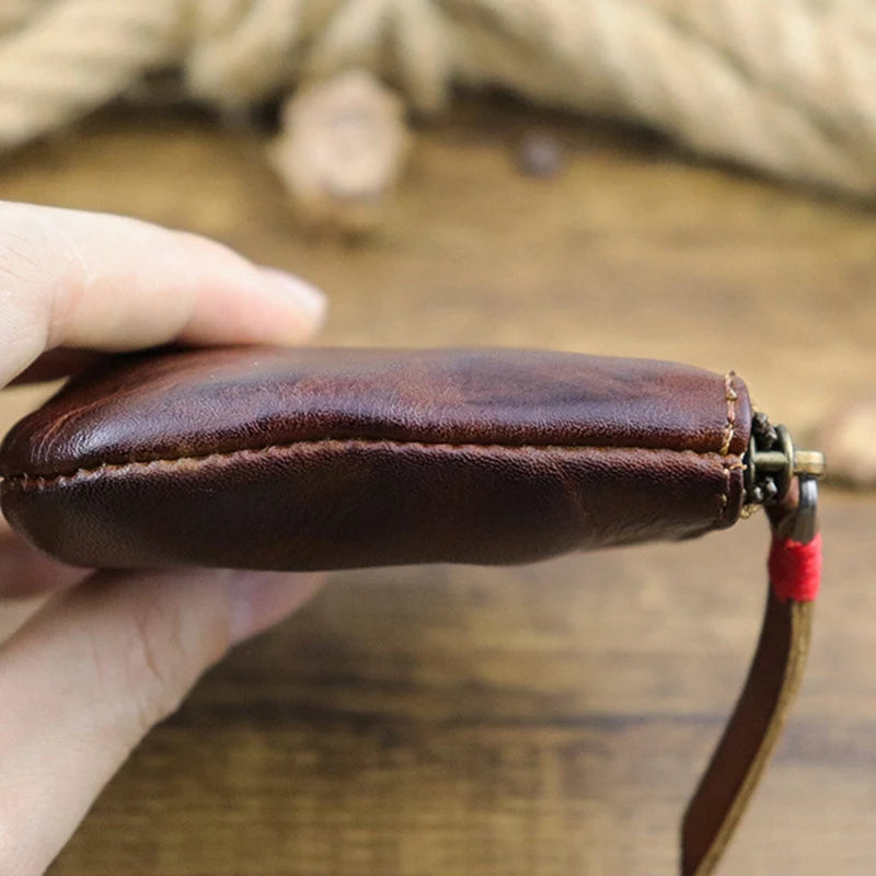 Leather Coin Purse For Women Men Vintage Handmade Wallet Mini Card Holder Bag,
