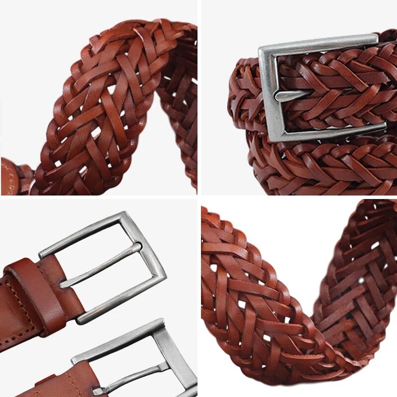 Braid Belts Women Genuine Leather Solid Square Belt Buckle Ladies Accessories Handmade