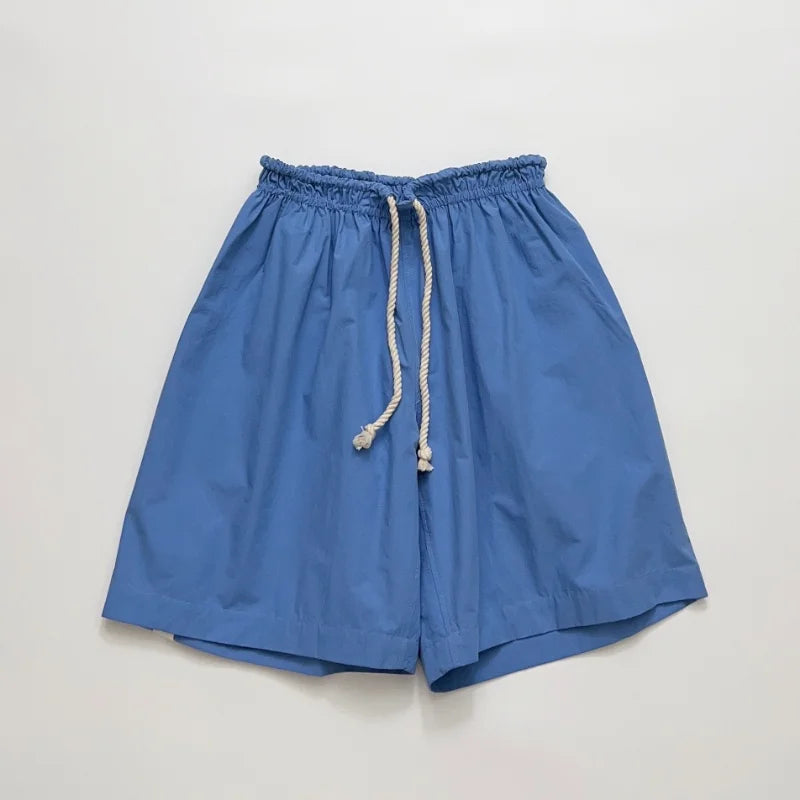Summer Sports Blue Shorts Elastic Waist Cotton White Shorts for Women