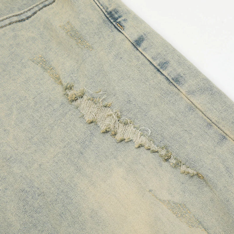Vintage Denim Pants Men Ripped Hole Jeans Cotton Jean Trousers Hip Hop Retro