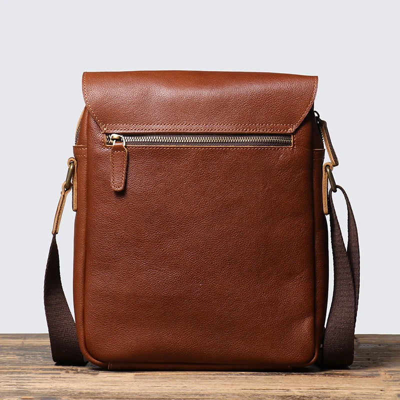 Men's Leather Shoulder Sling Bags Vintage Satchel Bag Vegetable Tanned Leather Crossbody