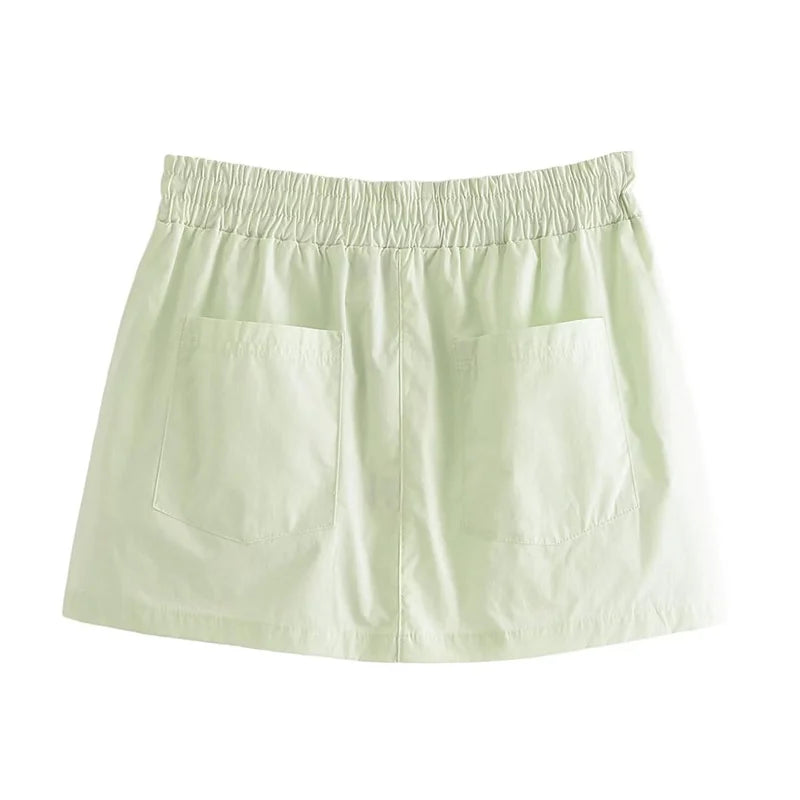 Summer Pocket Decoration Drawstring Design Elastic High-Waisted Tooling Skirt Women Street Style Mini Skirt