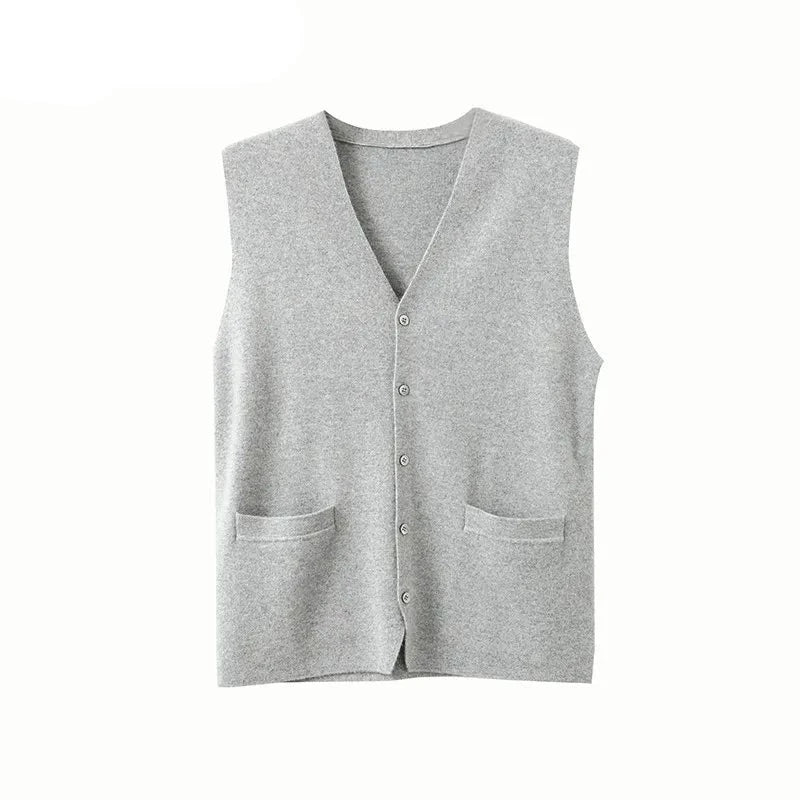 Mens Pure Cashmere Cardigan Waistcoat Autumn Winter V-Neck Young Knit Top High-End Jacket Vest Casual Sleeveless Sweater