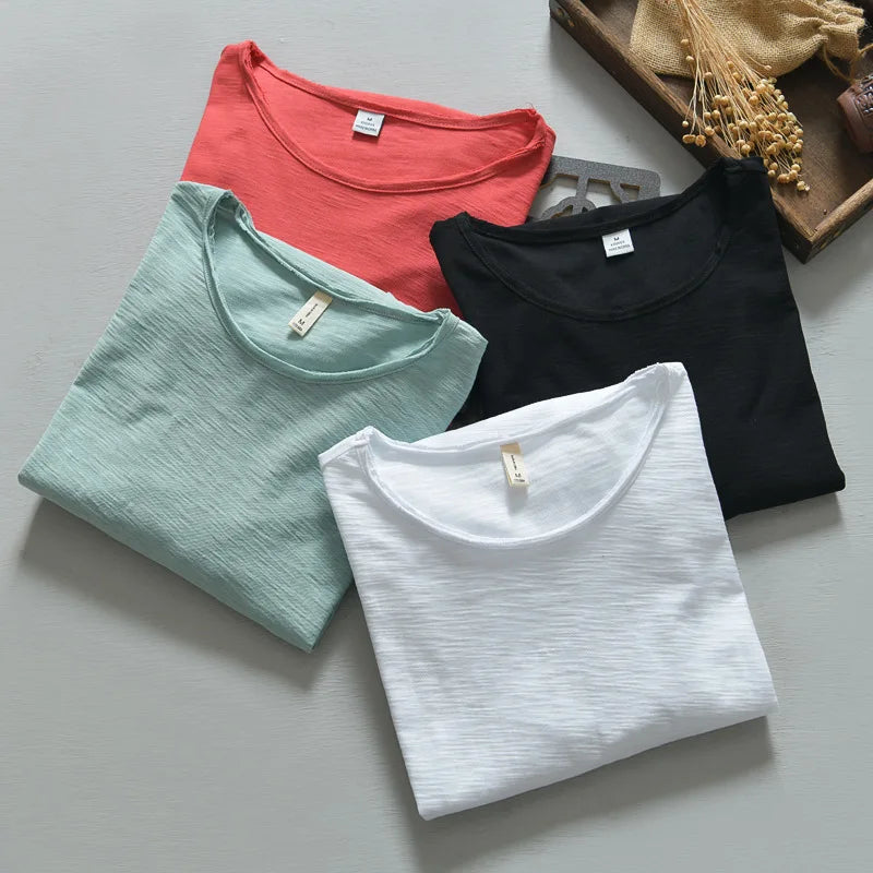 Autumn Solid Long-sleeved T-shirt Men's Casual Bottoming T-shirt Male Cotton Crew Neck T-Shirt