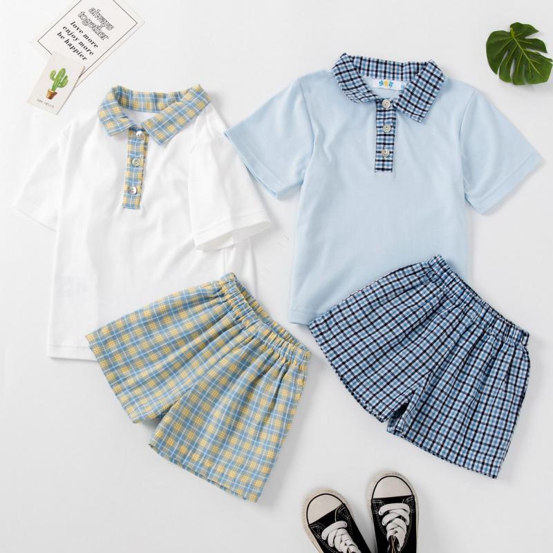 Baby Boys Summer Clothes Set Kids Preppy Style Polo T-shirt Plaid Short Pants 2 Pcs Toddlers Causal Playwear Infant Clothes