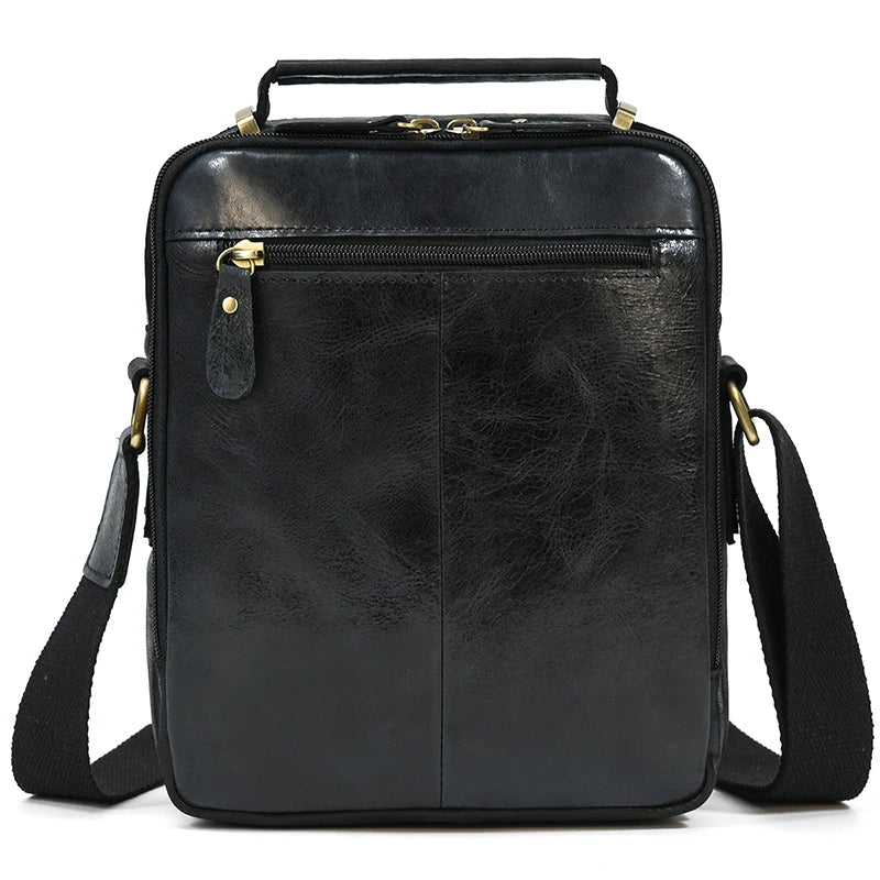Men's Multifunction Crossbody Bag Genuine Leather Waterproof Big Capacity Business Shoulder Bag Black Travel bags