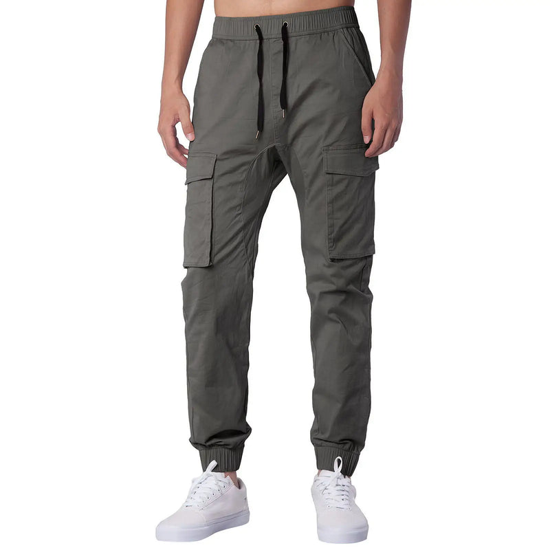 Solid Color Multi-Pocket Overalls Trousers Men's Spring/Autumn Commuter Elastic Waist Casual Pants