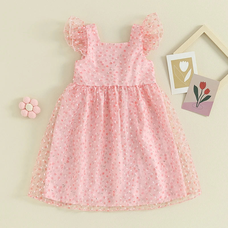 Summer Kids Baby Girl Dress Sleeveless Floral Ruffle Tulle Dress Outfit Cute Clothes