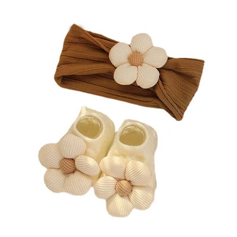 2Pcs/Set New Cute Baby Headband Sock Lovely Flower Baby Girls Hair Band Turban Newborn Headwear Baby Hair Accessories