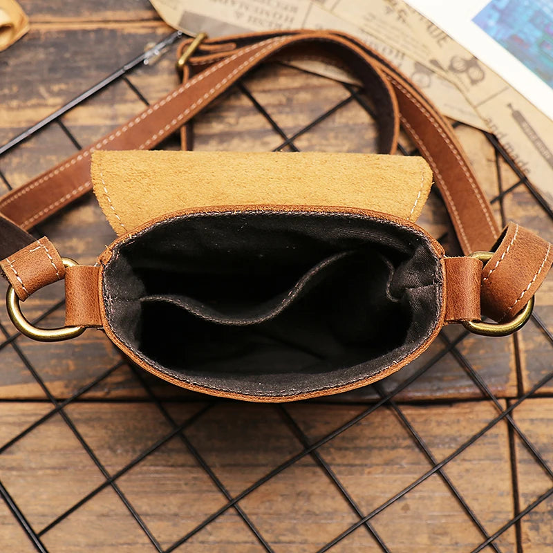Retro Flip Black Small Shoulder Bag for Men Genuine Leather Sling Crossbody Bags Minority Design Man Simple