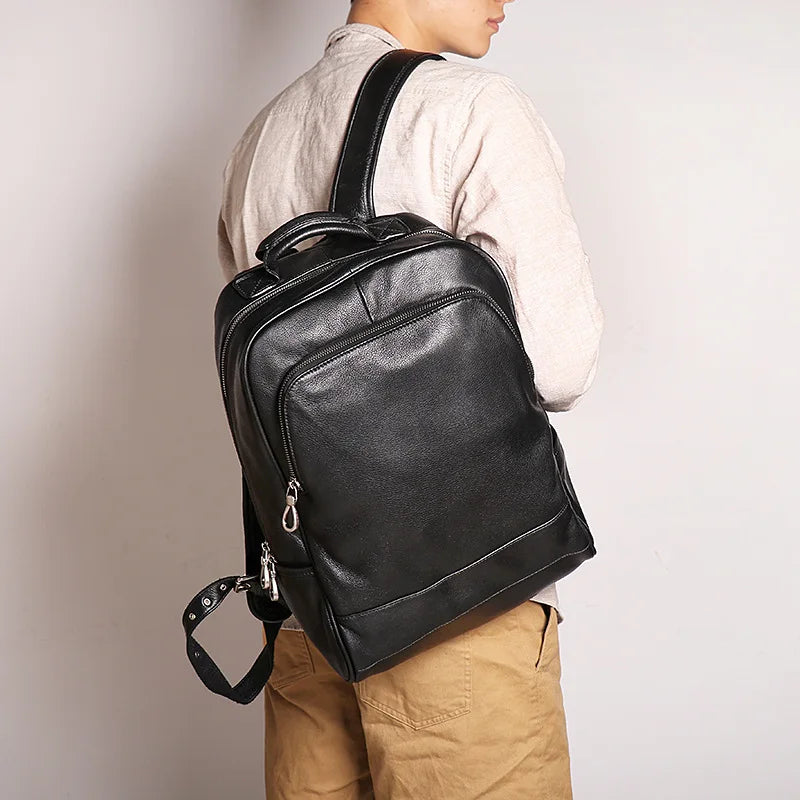 European and American men's leather handbag large capacity computer backpack women's top layer travel backpack
