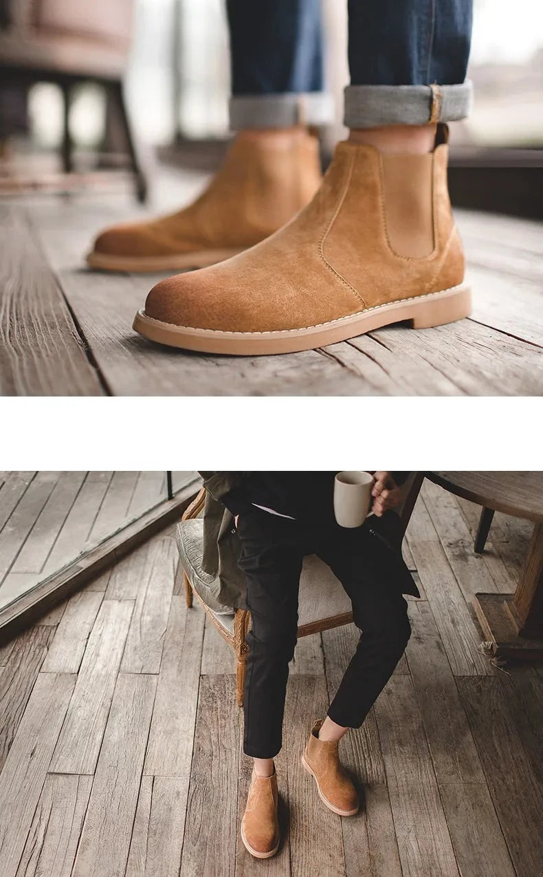 Men’s Luxury Original Leather Chelsea Boots British Style Ankle Boots Winter