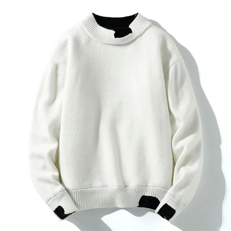 Autumn Winter Mens Sweaters Solid Collar Knitted Male Pullover Sweater