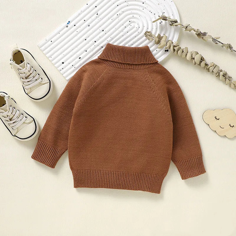 Boys Girls Turtleneck Sweater Knitted Autumn Winter Warm Children Clothes Solid Knit Pullovers Soft Sweaters Tops Shirt