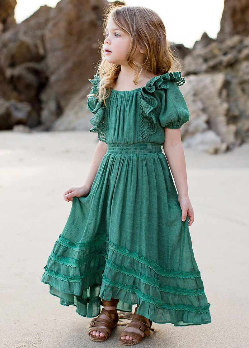 Summer Flower Bohemia Long Dresses For Birthday Wedding Wear Children Elegant Clothing 4-12 Yrs