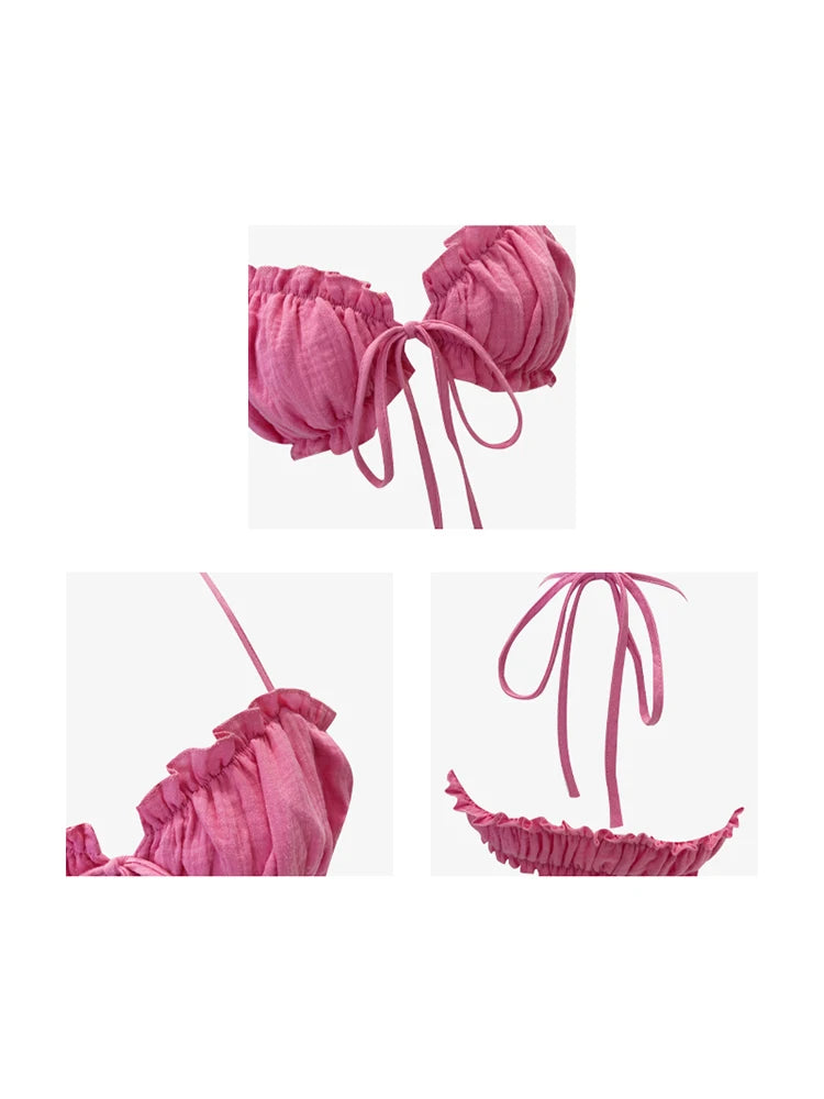 Summer Women's Pink Tank Top Aesthetic Sleeveless Off Shoulder Crop Top Vintage Kawaii Corset Top