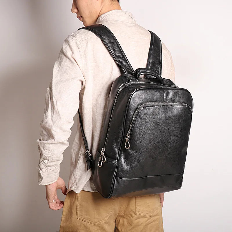 European and American men's leather handbag large capacity computer backpack women's top layer travel backpack