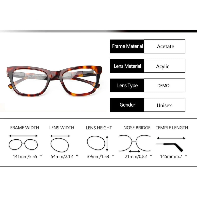 Square Optical Glasses Frame For Women Cat Eye Prescription Eyeglasses Eyewear Frame Havana 54mm