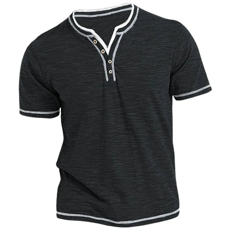Men's Plain Henley Shirt Round Neck T-shirt Summer Comfortable Cotton Short Sleeve Casual Street Wear Sports Top Basic