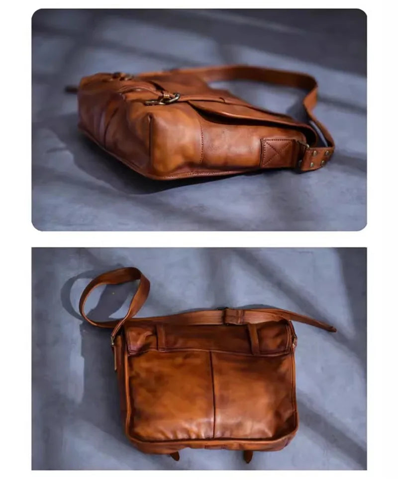 Vintage designer genuine leather men's messenger bag outdoor work luxury real shoulder bag