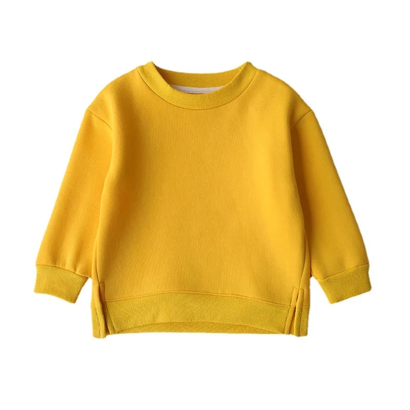 Round Neck Fleece Hoodies Middle Small Children Girl Boy Wear Pullover Solid Autumn Winter Kids Sweater Top