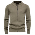 Men Casual Warm Sweater Jacket Solid Stand Collar Zipper Knitted Sweater Men