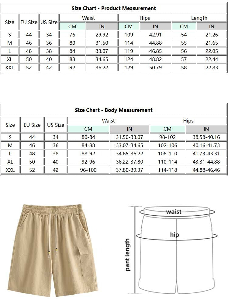 Casual Shorts for Men Solid Mid-waist Drawstring Knee Length Cotton Shorts Summer Streetwear Straight Bottoms