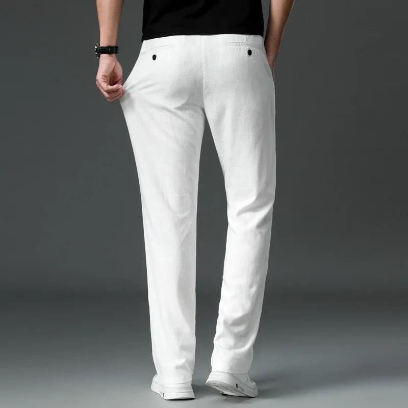 Casual Pants Linen Men's Spring And Summer Slim Straight Sweatpants Trousers Thin Solid