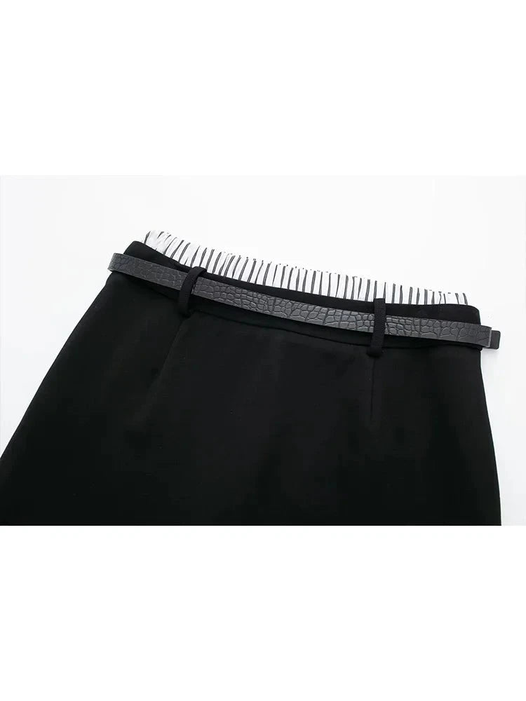 Women Vintage Flat Spliced Mini Shorts Skirts Lining High Waist Zipper Female Skirts