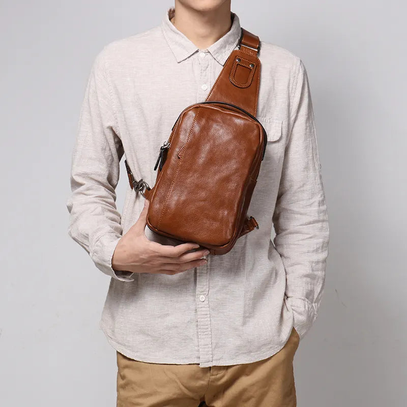 Men's Genuine Leather Chest Bag Casual Handbag Trendy Single Shoulder Crossbody Chest Pack
