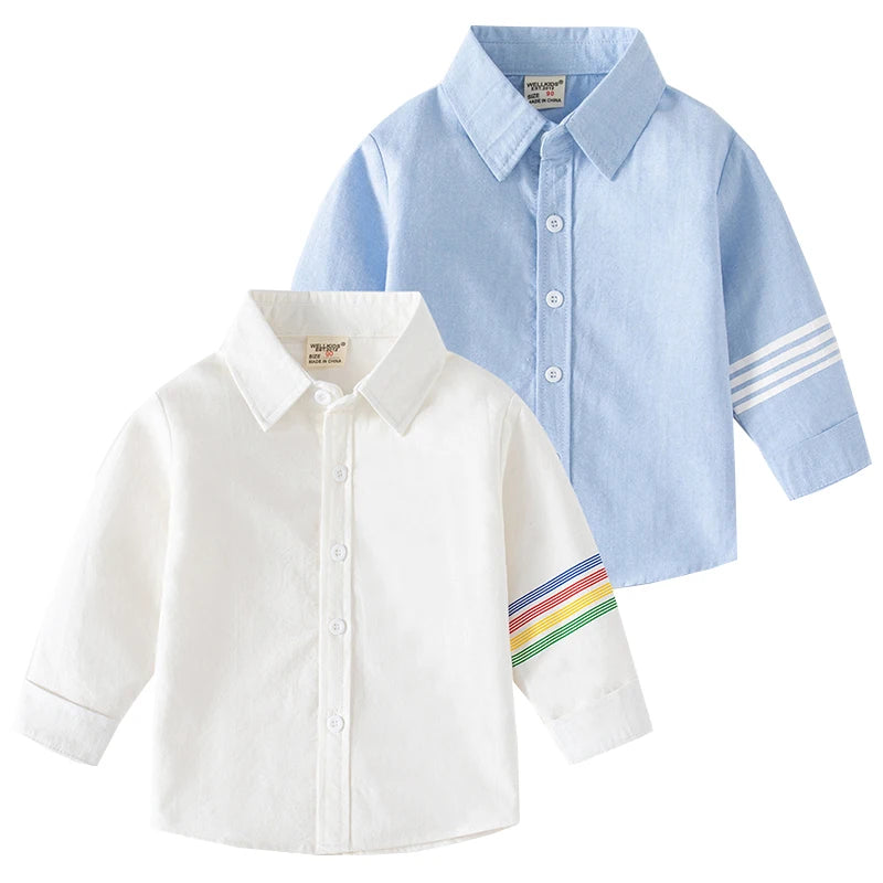 Boys Shirts Kid Lapel Solid Single Breasted Shirt Young Child Spring Cotton