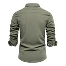 Casual Men's Shirts Solid Double Pockets Long Sleeve Shirts for Men Spring Designer Clothing Men