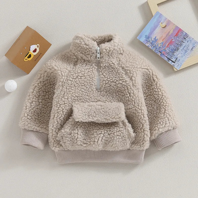 Baby Winter Coats Fleece Pullover Long Sleeve Stand Collar Sweatshirt Solid Color Jacket Toddler Girls Boys Outerwear