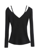 Autumn Woman Coquette V-Neck Pullovers Sweater Slim Aesthetic Jumper Designer