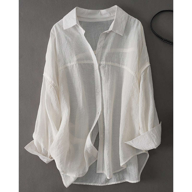Casual Elegant Loose Sunscreen Shirt Women Breathable Long Sleeve Simple Blouse Thin Tops Spring Summer Ladies Clothing