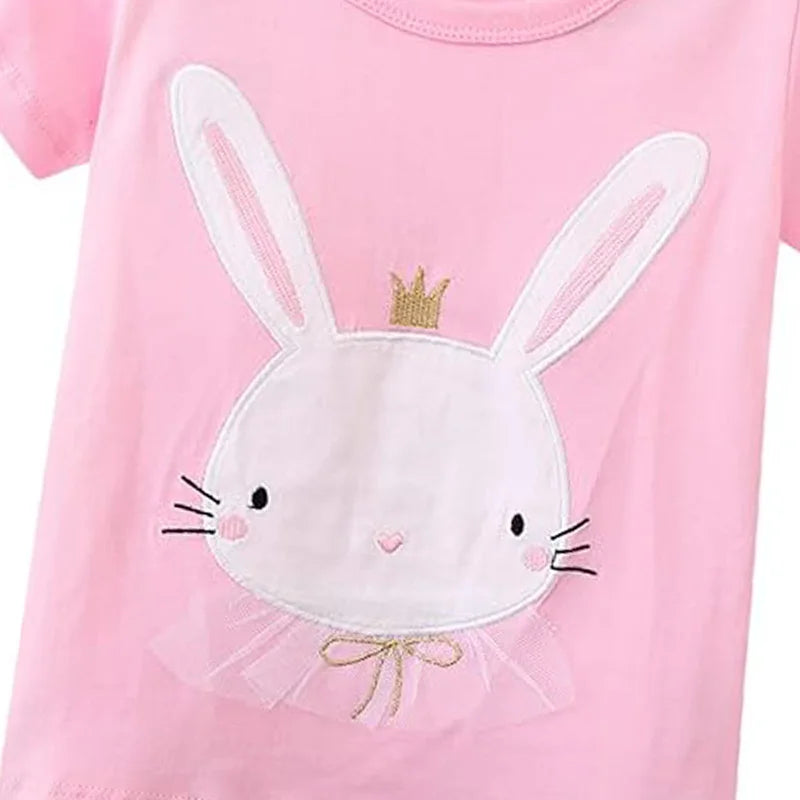Embroidery Girls T Shirts Summer Children's Clothing Short Sleeve Kids Tees Tops Baby Costume Shirt