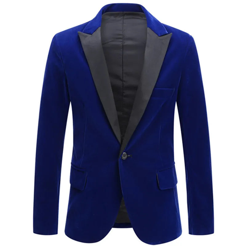 Men's Trend Velvet Groom Tuxedo Slim Fit Wedding Party Dress Business Casual Suit Jacket Banquet Single Blazers Coat