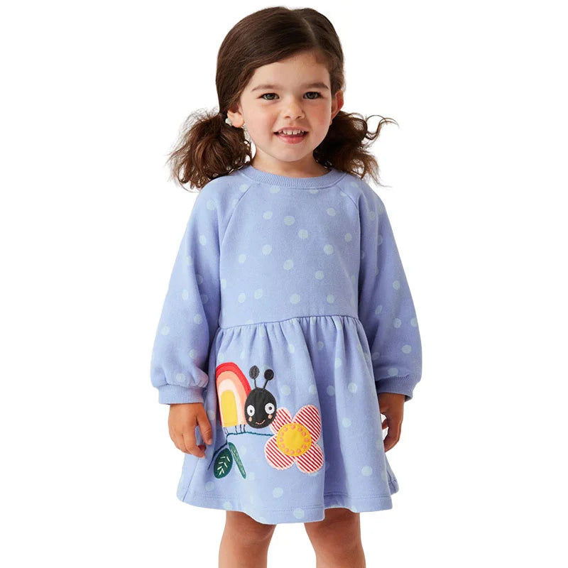 Autumn Winter Princess Girls Dresses Animals Floral Embroidery Long Sleeve Baby Party Clothing Sweater Dress
