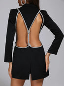 Backless Hollow Out Solid Blazers For Women Notched Collar Casual Blazer Female