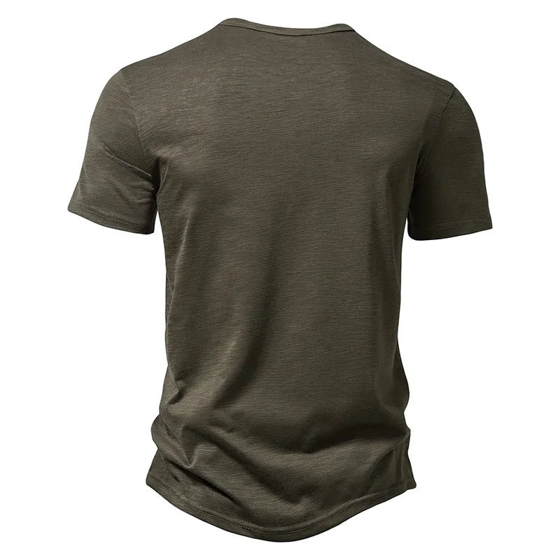 Bamboo Cotton Henley T-Shirts Men Slim Fit Short Sleeve Men Causal