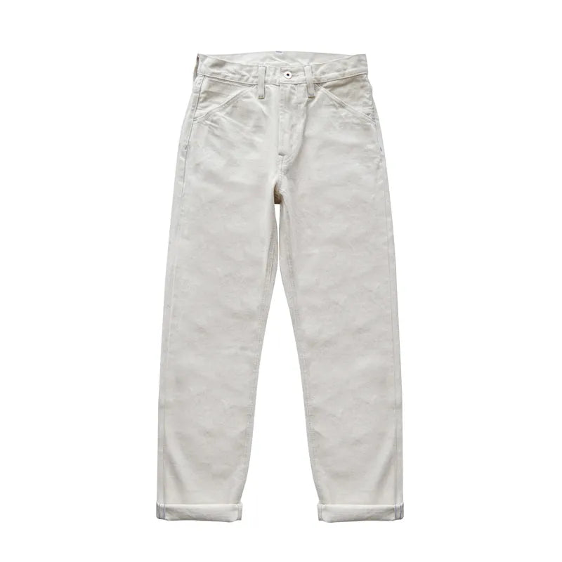 Men Jeans Selvedge Denim White Jeans Regular Fit High rise  14 Oz